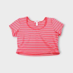 Ambiance Apparel Coral Striped Crop Tee Size Large